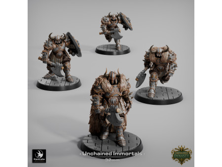 Pack de x4 guerreros con hacha de los Unchained Inmortals - Miniaturas con peana de 32mm