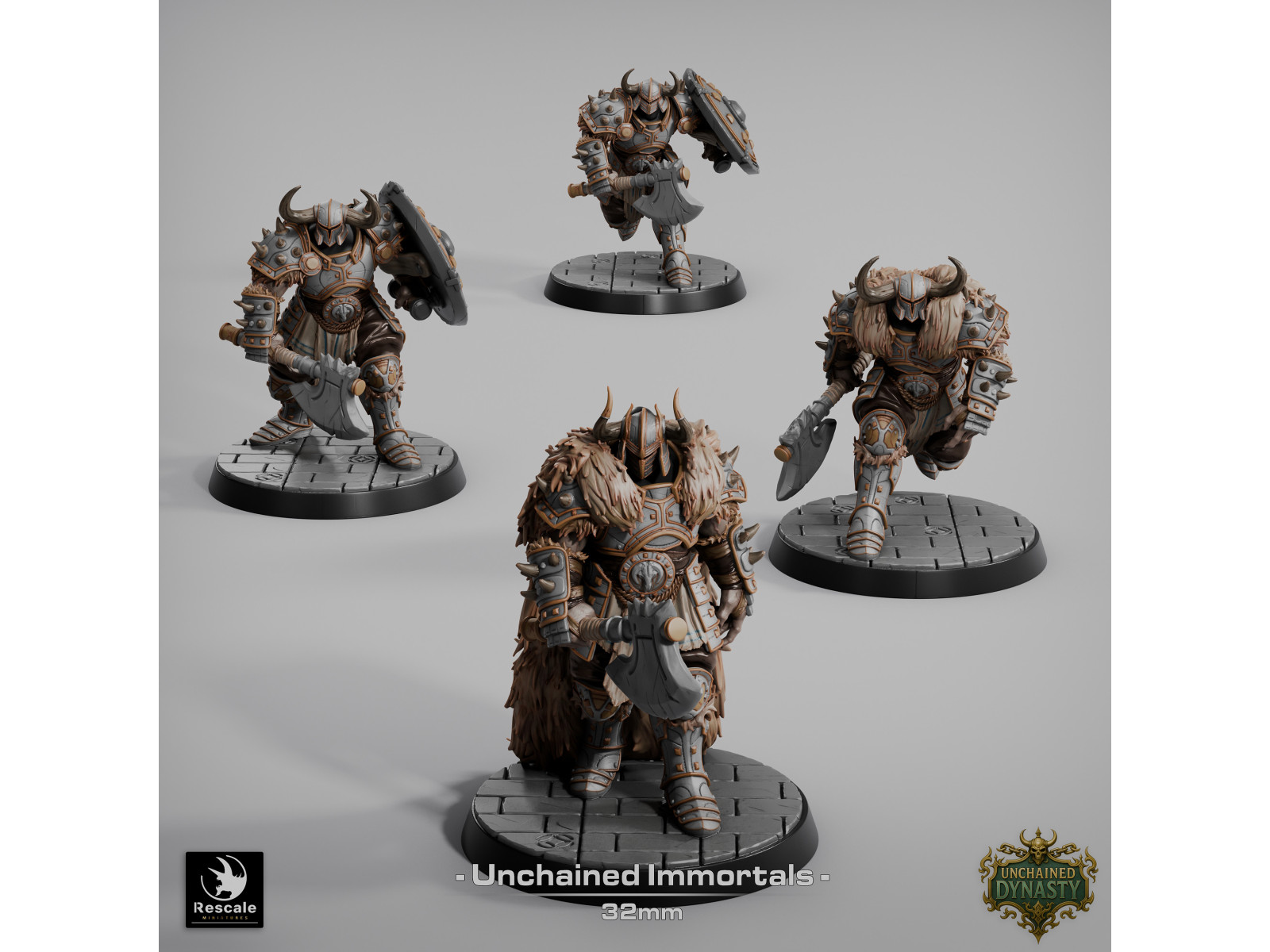 Pack de x4 guerreros con hacha de los Unchained Inmortals - Miniaturas con peana de 32mm