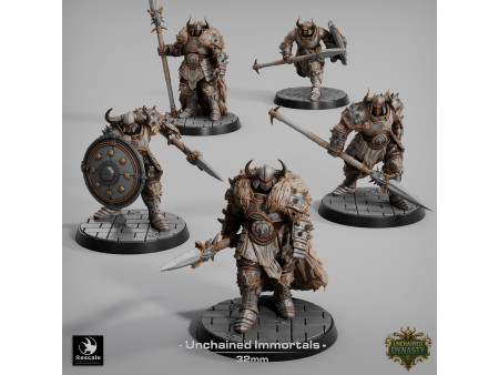 Pack de x5 guerreros con lanza de los Unchained Inmortals - Miniaturas con peana de 32mm