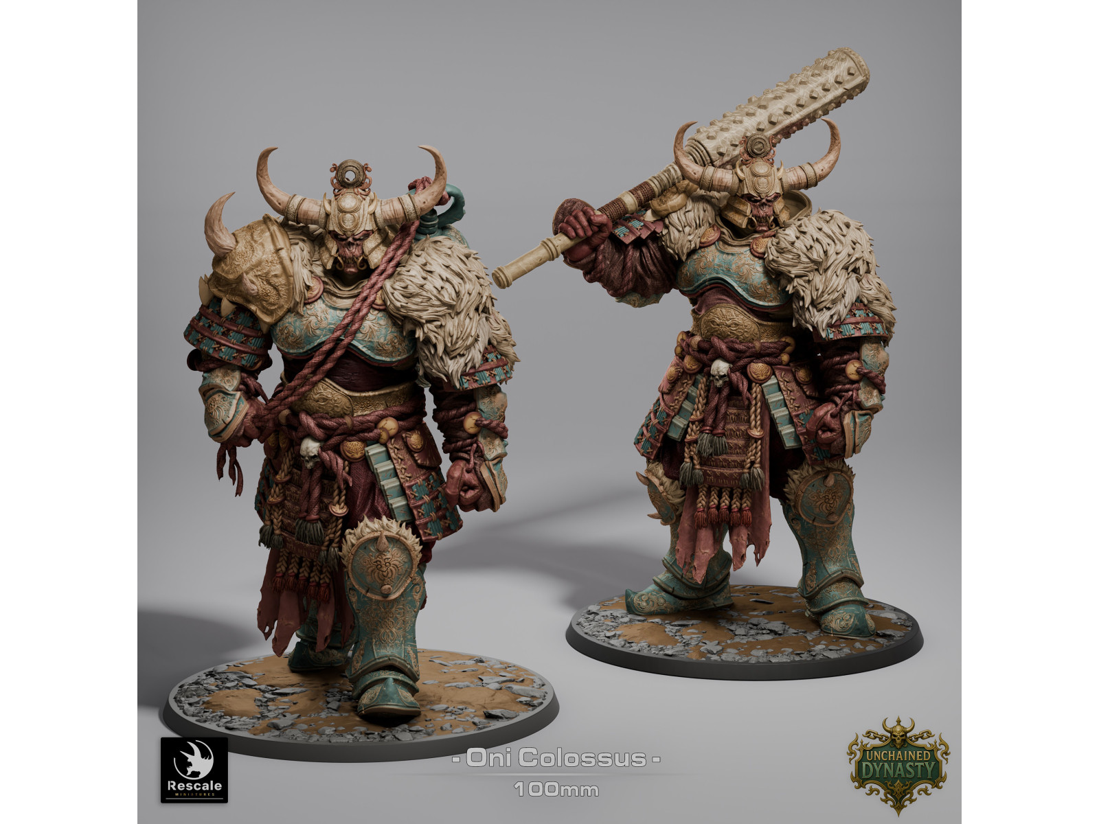 Pack de x2 colosos Oni de los Unchained Inmortals - Miniaturas con peana de 100mm
