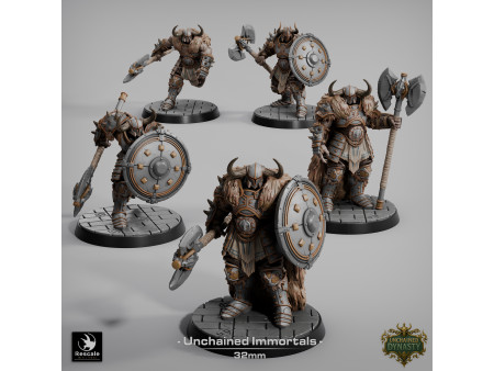 Pack de x5 guerreros con gran hacha de los Unchained Inmortals - Miniaturas con peana de 32mm