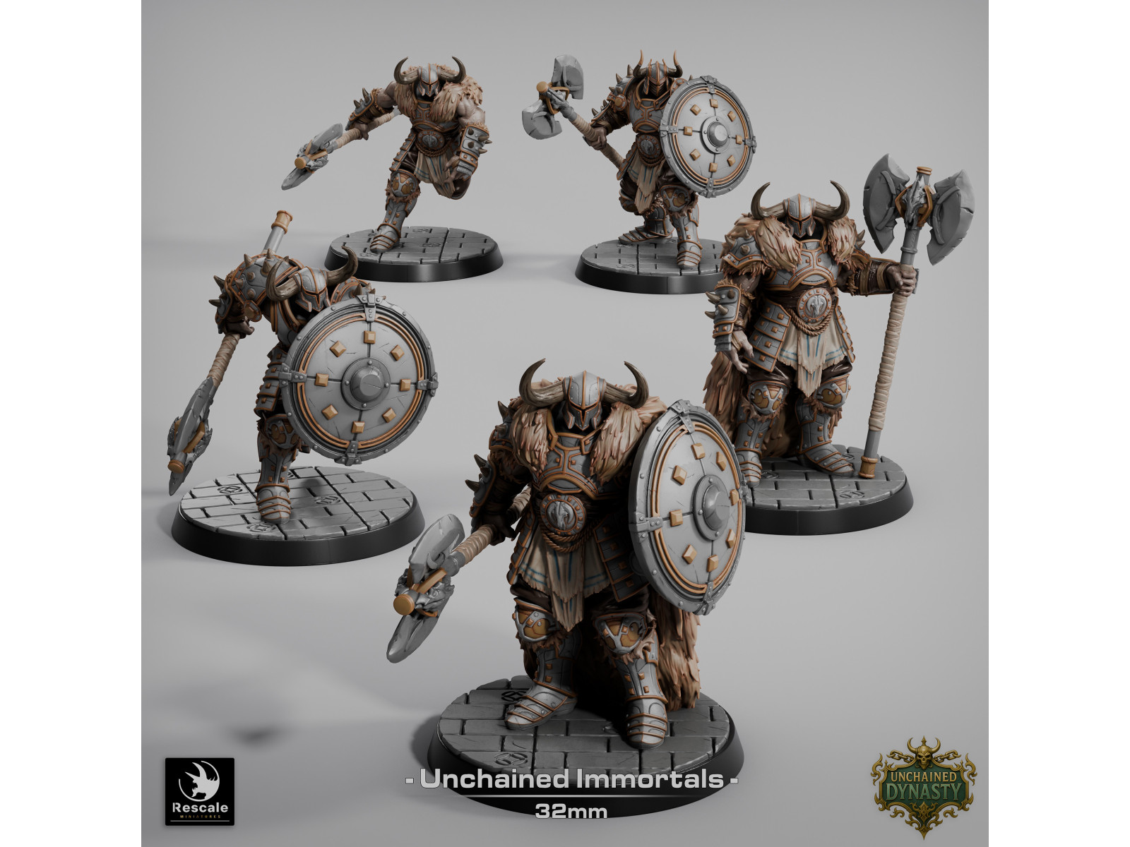 Pack de x5 guerreros con gran hacha de los Unchained Inmortals - Miniaturas con peana de 32mm