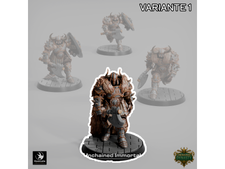 Pack de x4 guerreros con hacha de los Unchained Inmortals - Miniaturas con peana de 32mm