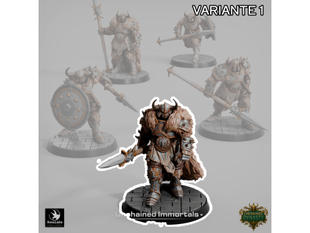 Pack de x5 guerreros con lanza de los Unchained Inmortals - Miniaturas con peana de 32mm