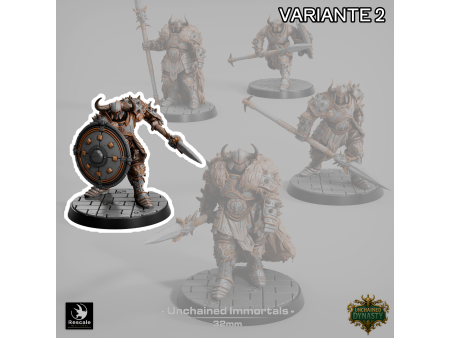 Pack de x5 guerreros con lanza de los Unchained Inmortals - Miniaturas con peana de 32mm