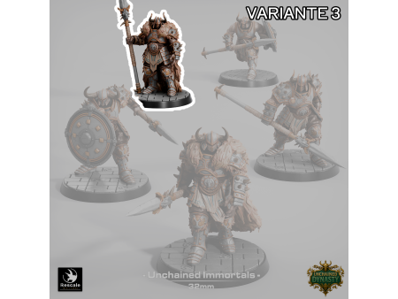 Pack de x5 guerreros con lanza de los Unchained Inmortals - Miniaturas con peana de 32mm