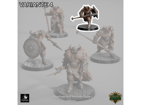 Pack de x5 guerreros con lanza de los Unchained Inmortals - Miniaturas con peana de 32mm