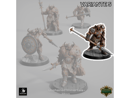 Pack de x5 guerreros con lanza de los Unchained Inmortals - Miniaturas con peana de 32mm