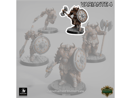 Pack de x5 guerreros con gran hacha de los Unchained Inmortals - Miniaturas con peana de 32mm