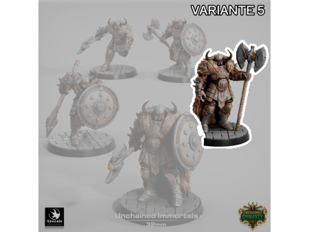 Pack de x5 guerreros con gran hacha de los Unchained Inmortals - Miniaturas con peana de 32mm