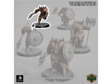 Pack de x5 guerreros con gran hacha de los Unchained Inmortals - Miniaturas con peana de 32mm