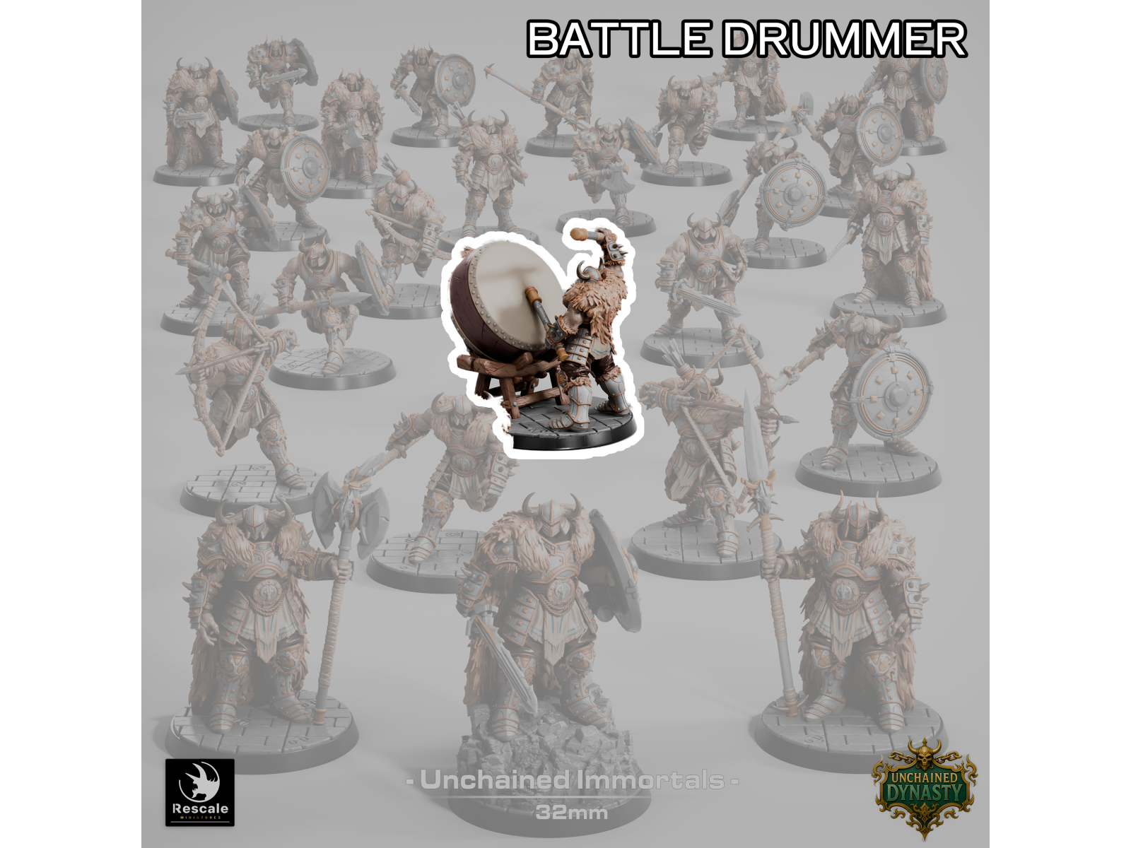 Battle Drummer de los Unchained Inmortals - Miniatura con peana de 32mm