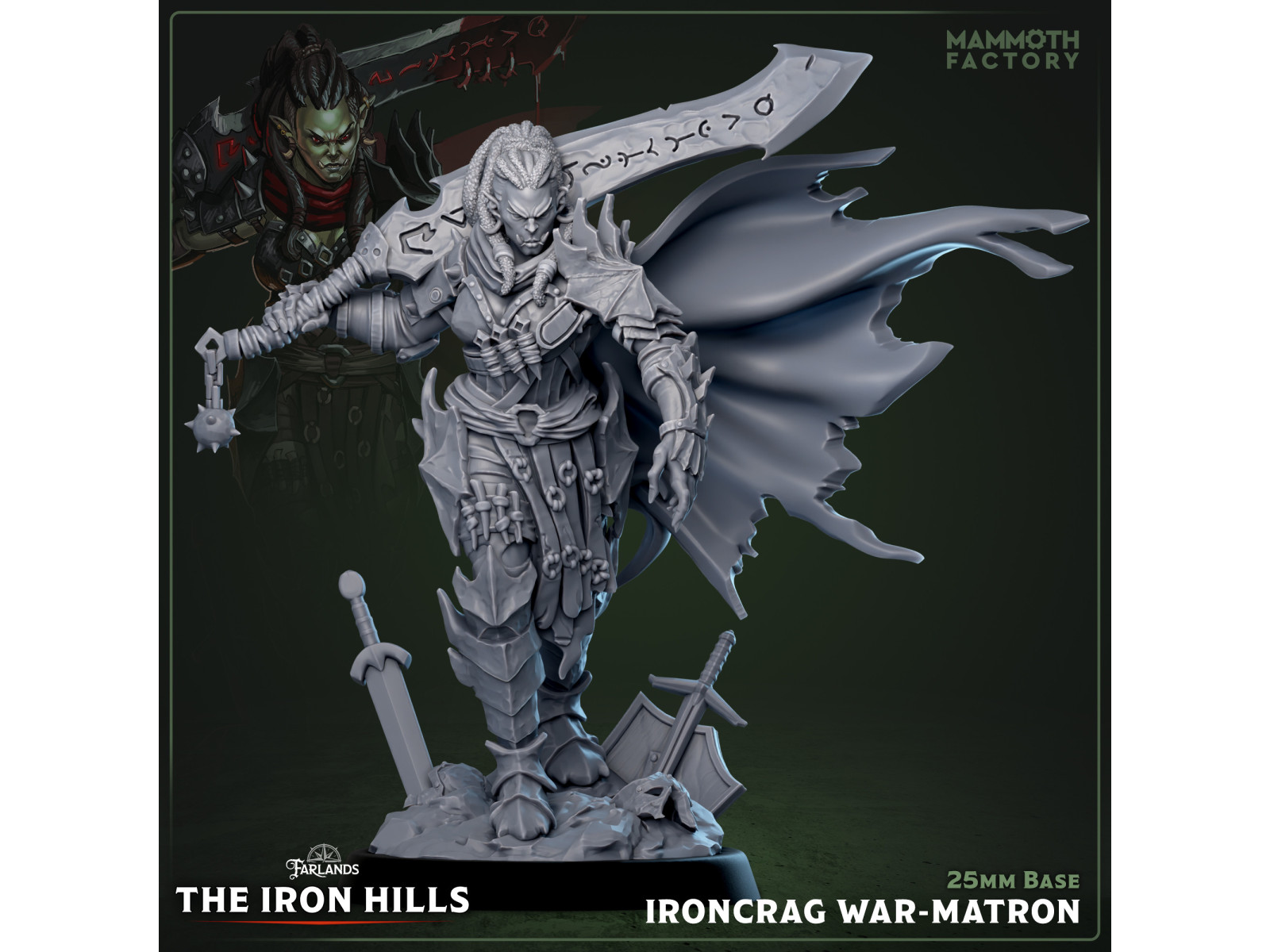 Matrona de guerra Ironcrag - Miniatura con peana de 25mm
