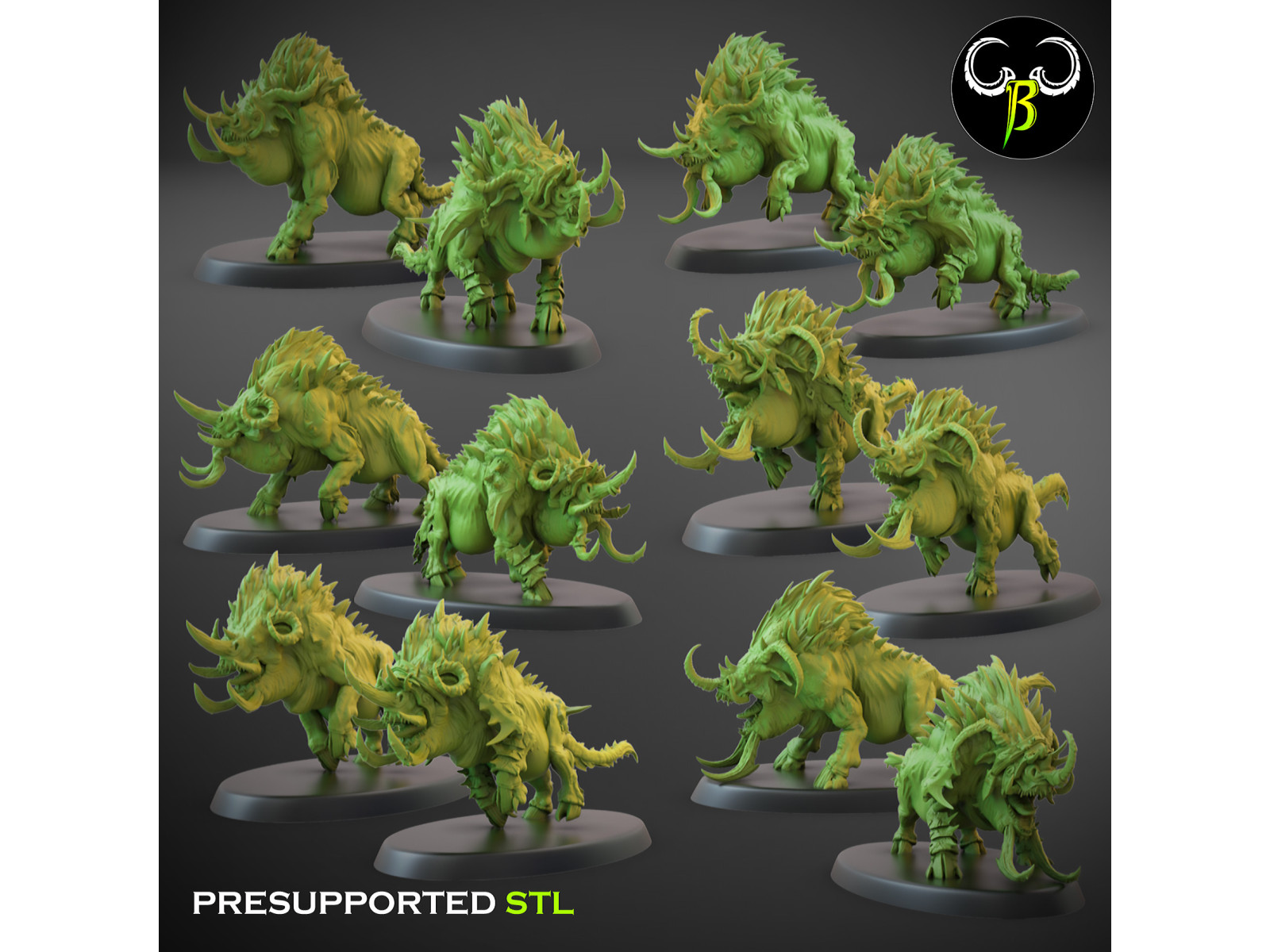 Pack de x12 jabalíes de guerra feroces - Miniaturas con peana de 60mm
