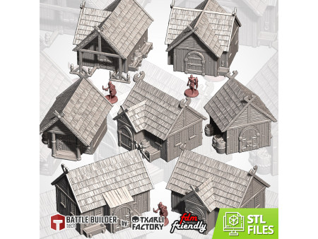 Villa de ambientación nórdica. Pack de x7 edificios - Conjunto de estructuras para escenografía