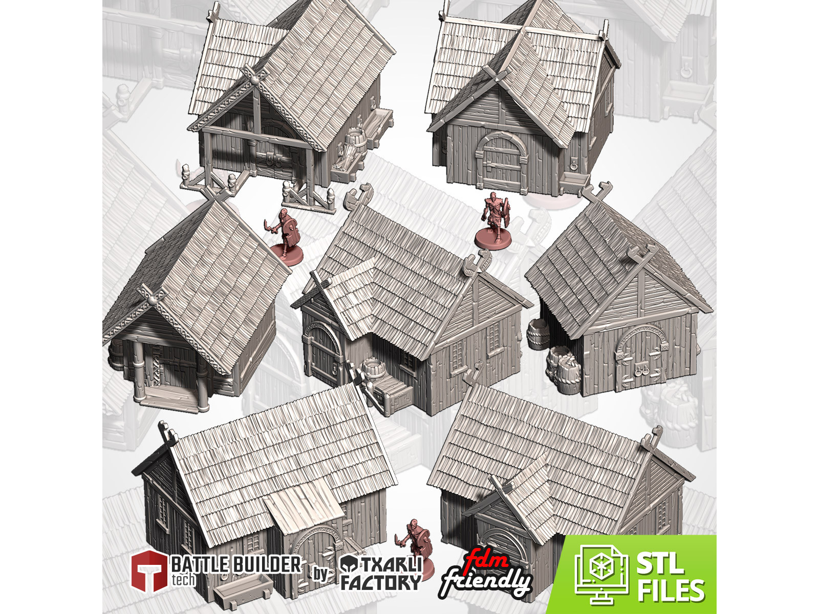 Villa de ambientación nórdica. Pack de x7 edificios - Conjunto de estructuras para escenografía