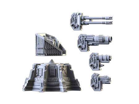 Pack de x4 torretas góticas multiarma - Conjunto de estructuras para escenografía de ciencia ficción