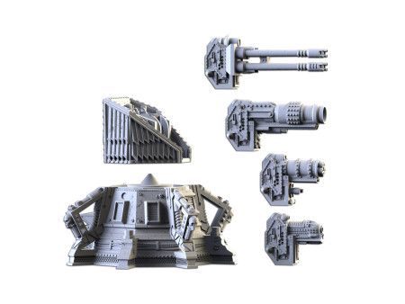 Pack de x4 torretas góticas multiarma - Conjunto de estructuras para escenografía de ciencia ficción