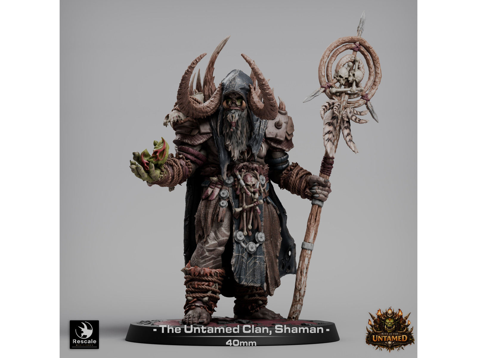 The Untamed Clan: orco chamán oscuro - Miniatura con peana de 40mm