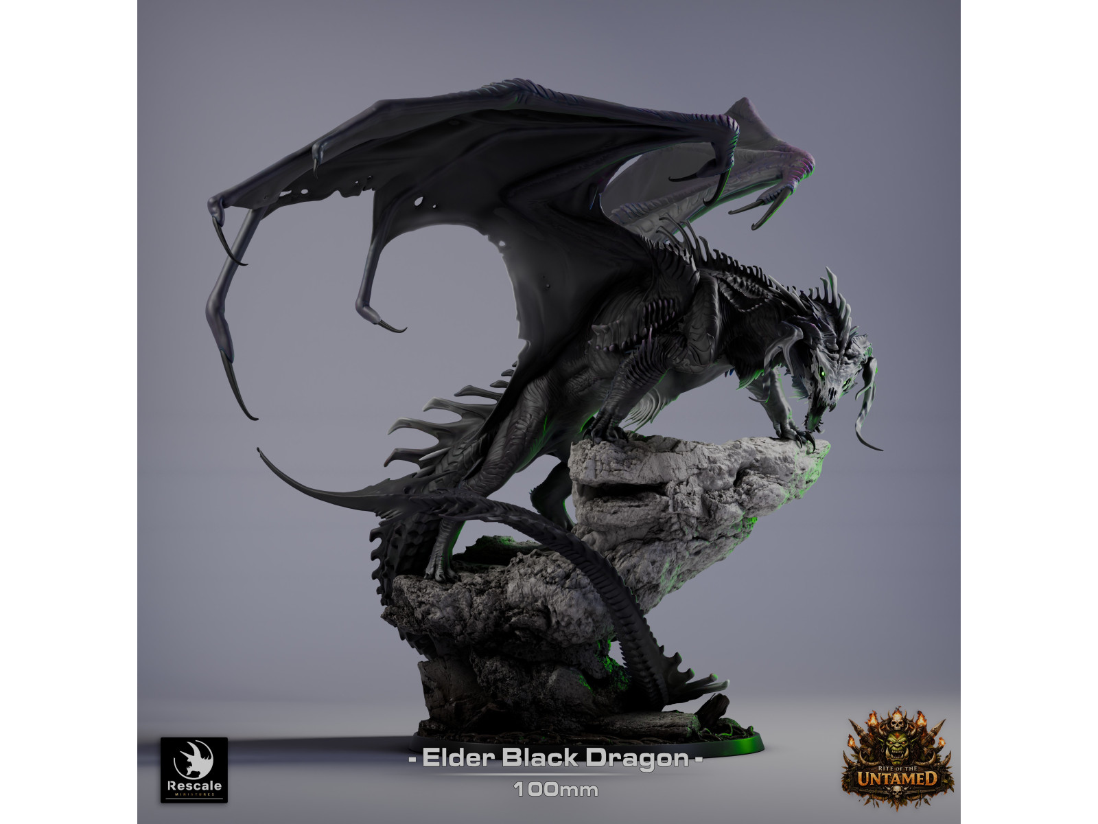 The Untamed Clan: dragón negro anciano - Miniatura con peana de 100mm