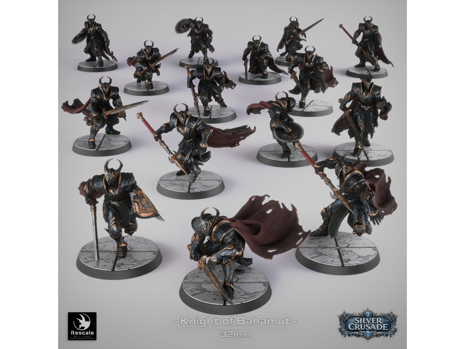 Silver Crusade: pack de x15 caballeros de Bahamut  - Miniaturas con peana de 32mm