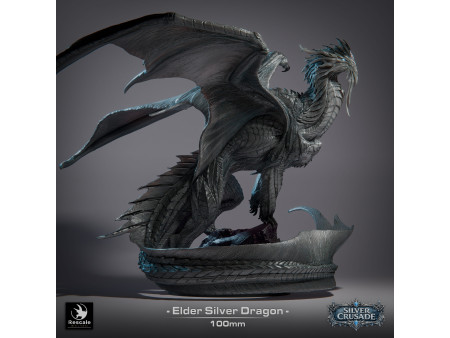 Silver Crusade: Dragón plateado anciano  - Miniatura monstruosa con peana de 100mm