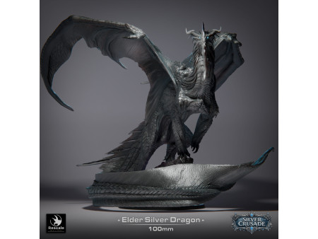 Silver Crusade: Dragón plateado anciano  - Miniatura monstruosa con peana de 100mm