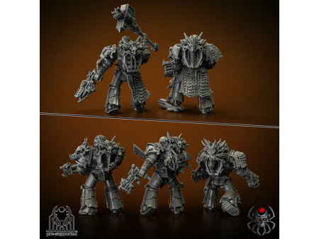 Pack de x5 marines de los Flame Lizards - Miniaturas sobre peana de 32mm