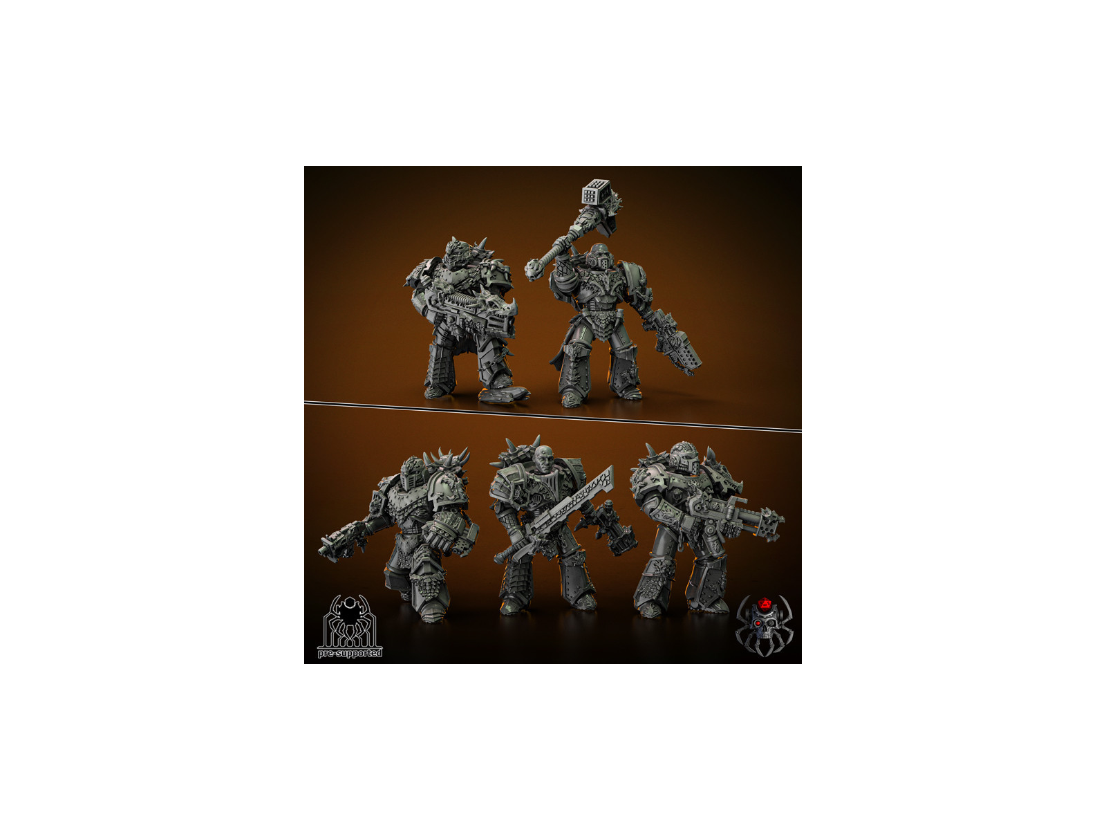 Pack de x5 marines de los Flame Lizards - Miniaturas sobre peana de 32mm