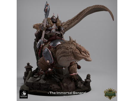 General sobre montura de lagarto de los Unchained Inmortals - Miniatura con peana escénica de 75mm