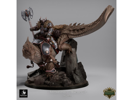 General sobre montura de lagarto de los Unchained Inmortals - Miniatura con peana escénica de 75mm