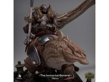 General sobre montura de lagarto de los Unchained Inmortals - Miniatura con peana escénica de 75mm