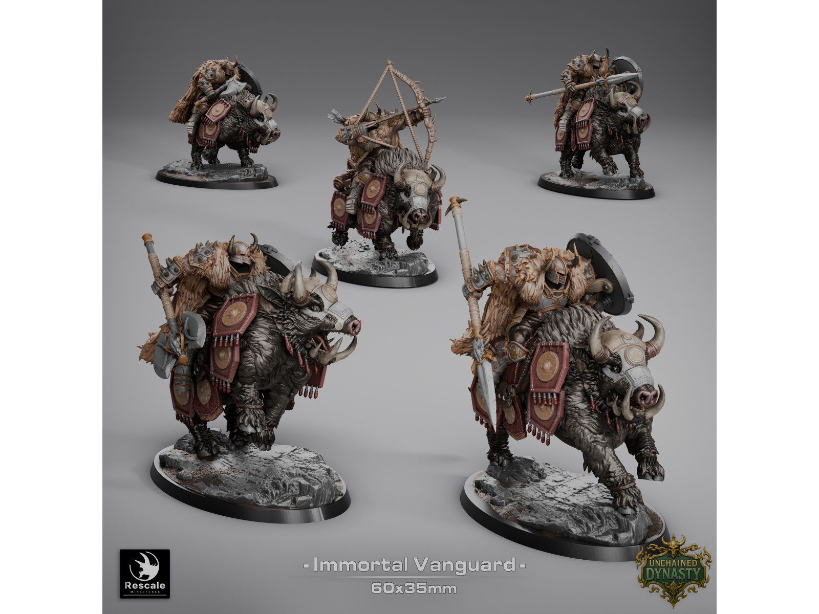 Pack de x5 vanguardias inmortales de los Unchained Inmortals - Miniaturas con montura sobre peana de 60x35mm