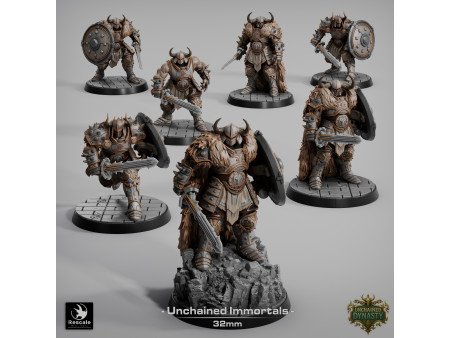 Pack de x7 guerreros con espada de los Unchained Inmortals - Miniaturas con peana de 32mm