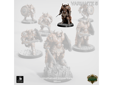Pack de x7 guerreros con espada de los Unchained Inmortals - Miniaturas con peana de 32mm