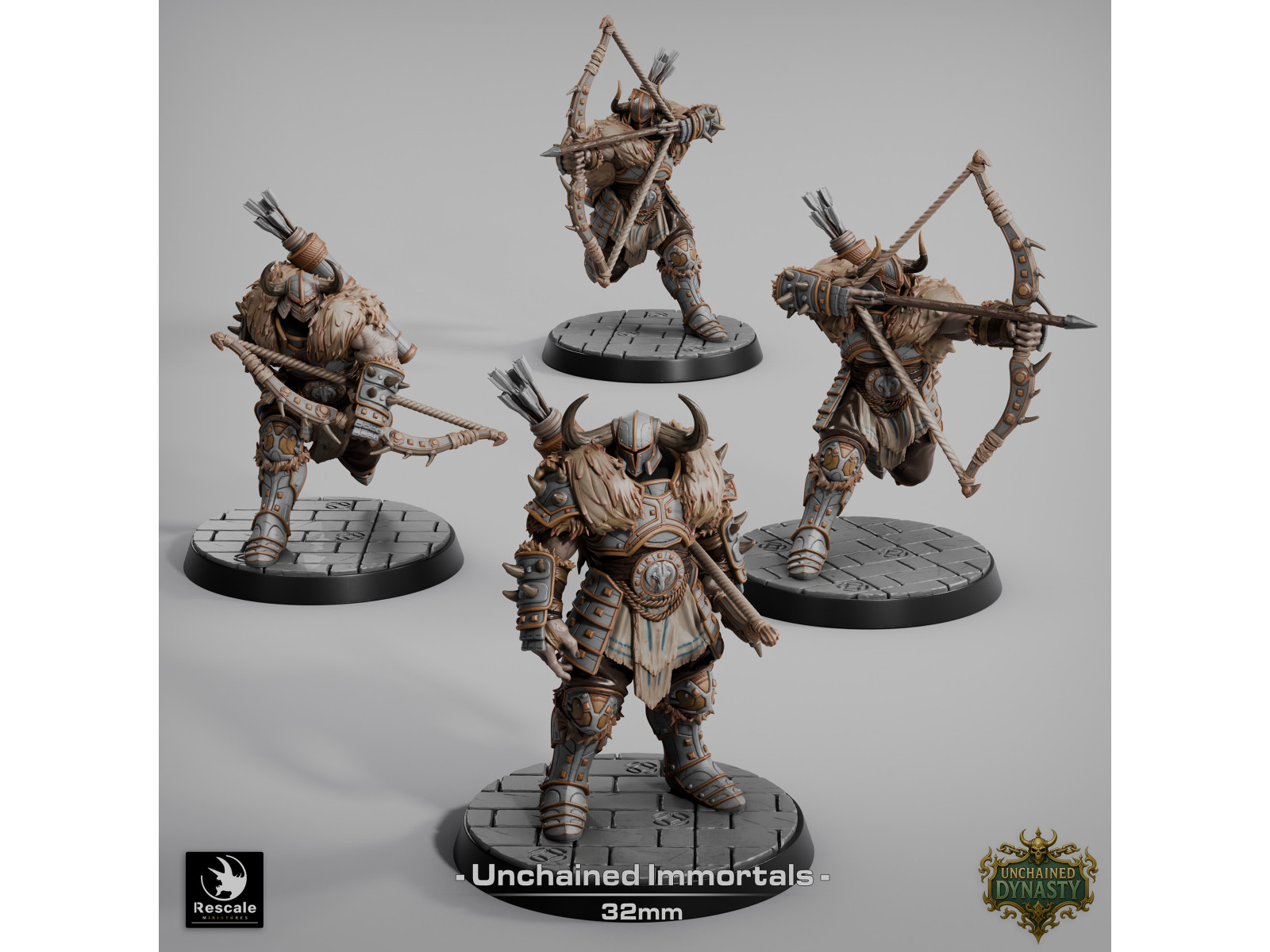 Pack de x4 arqueros de los Unchained Inmortals - Miniaturas con peana de 32mm